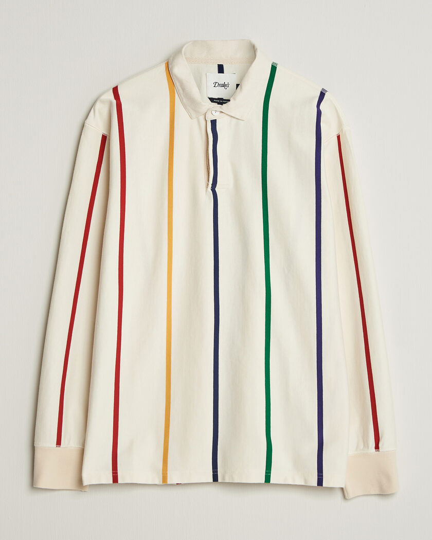 Drake's Colourful Vertical Stripe Rugby White – White