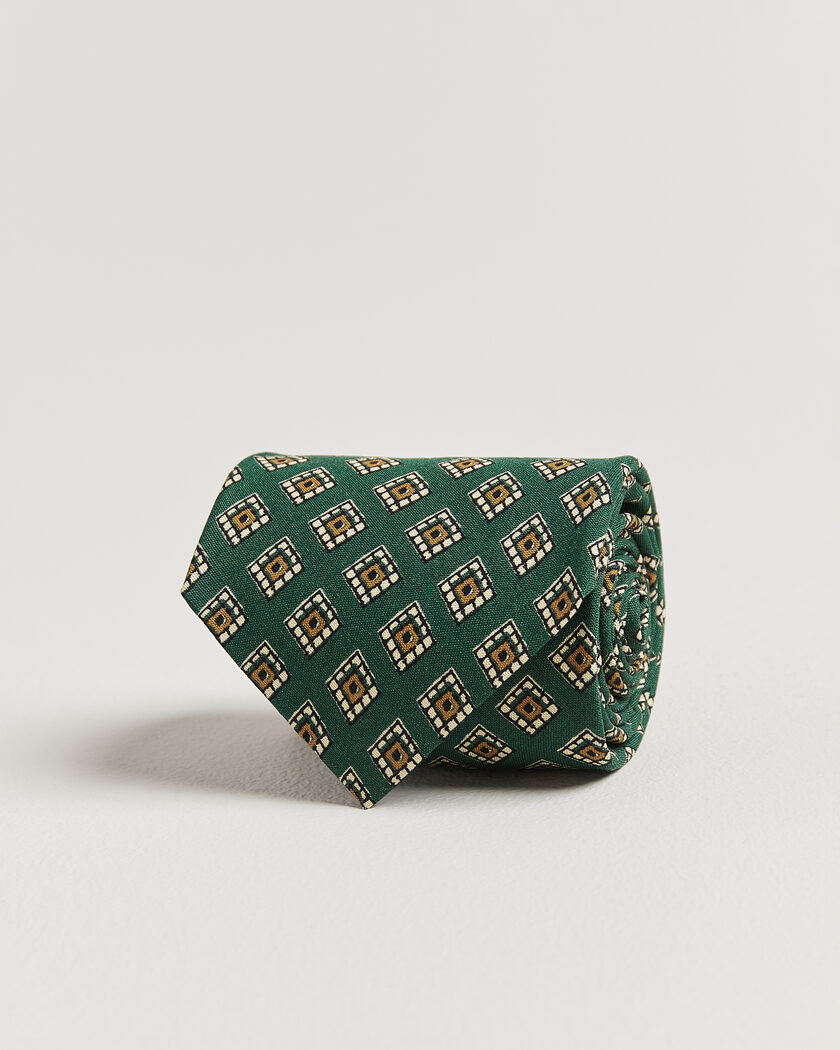 Drake's Tile Medallion Habotai Silk Tie Green – Green