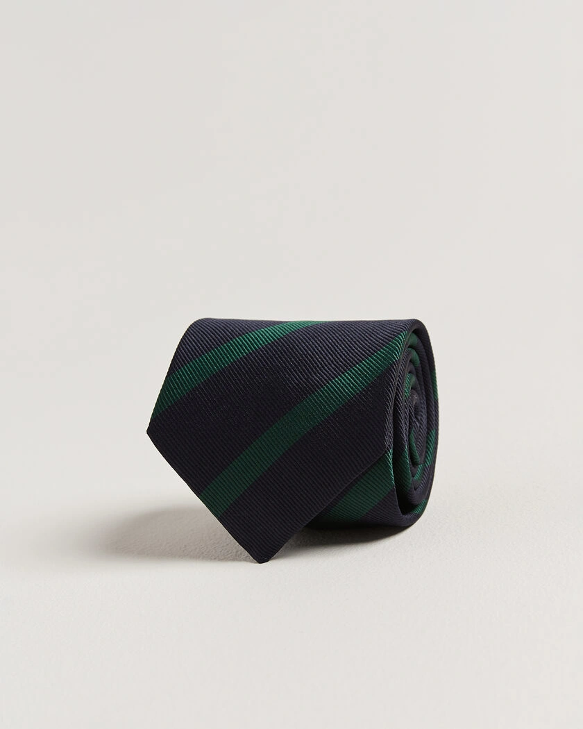 Drake's Bar Stripe Reppe Silk Tie Navy/Green – Blue