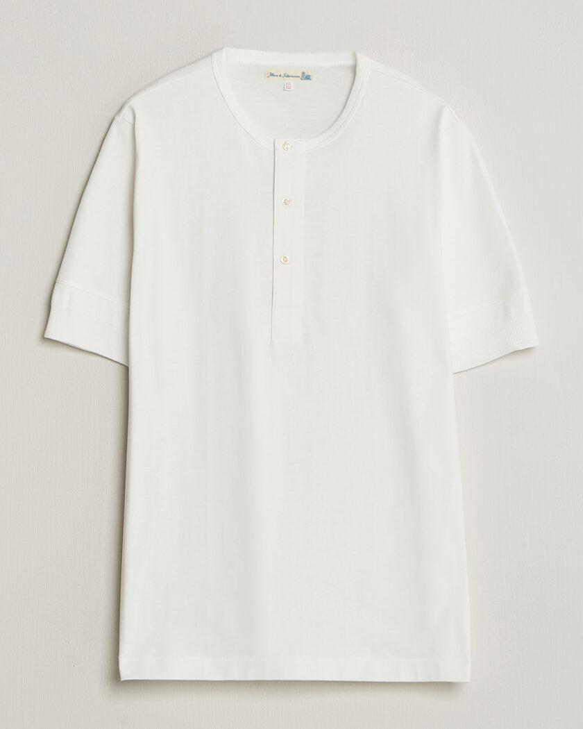 Merz b. Schwanen Classic Organic Cotton Short Sleeve Henley White – White