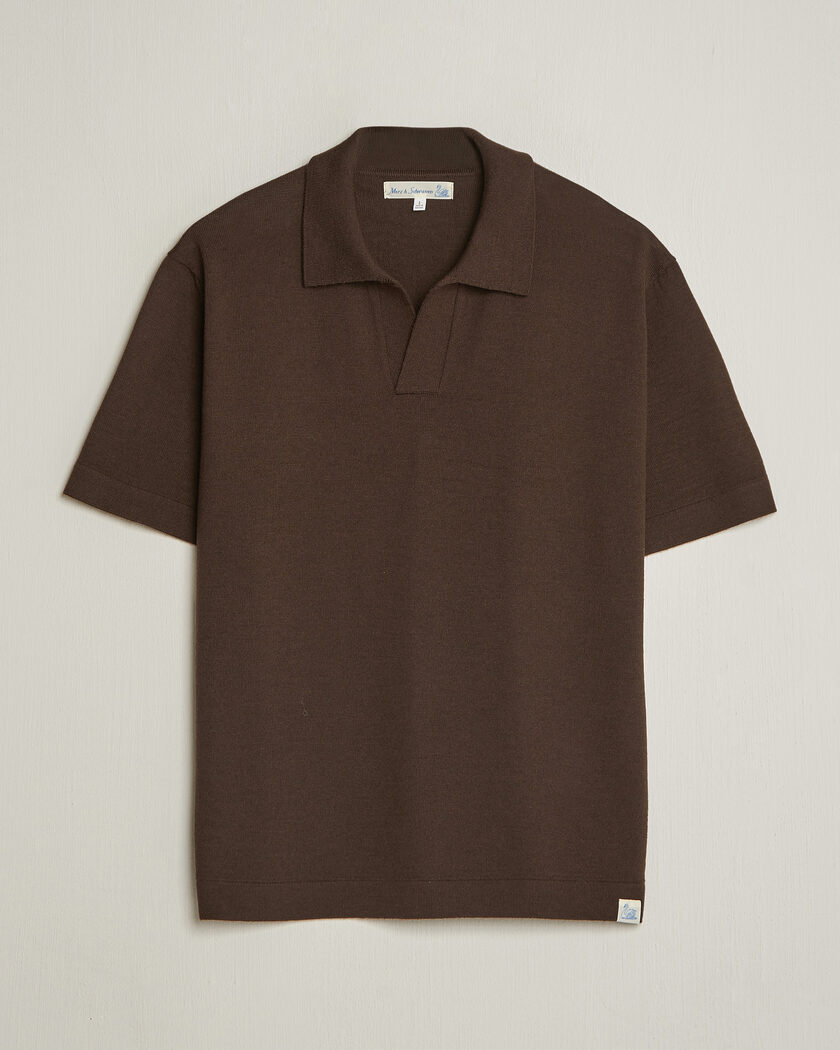 Merz b. Schwanen Relaxed Fit Merino Knitted Polo Coffee – Brown
