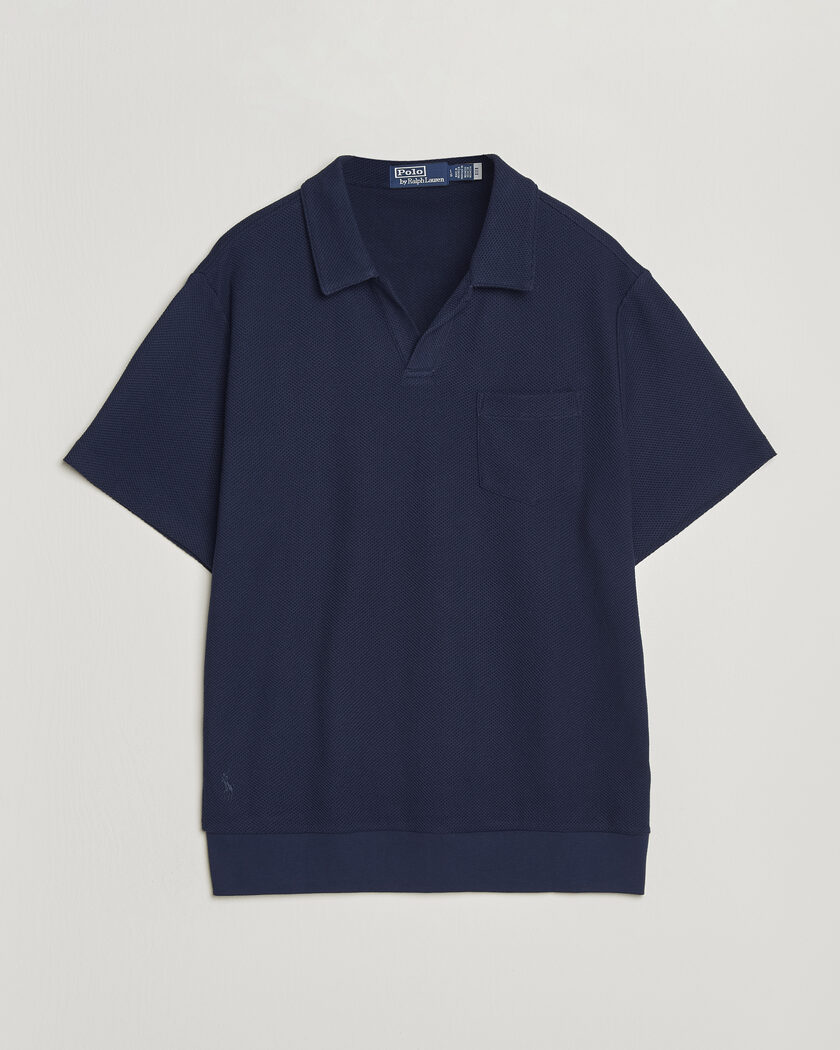 BOSS CAMEL Novo Silk Knitted Polo Dark Blue at CareOfCarl.com