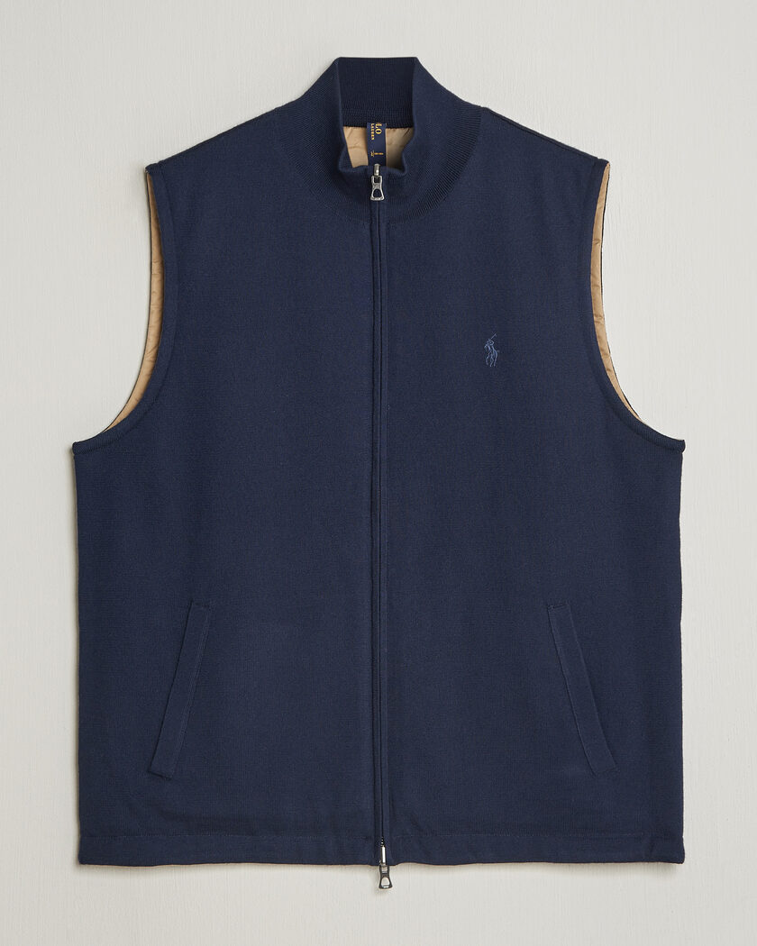 Morris Merino Double Zip Vest Navy at CareOfCarl.com