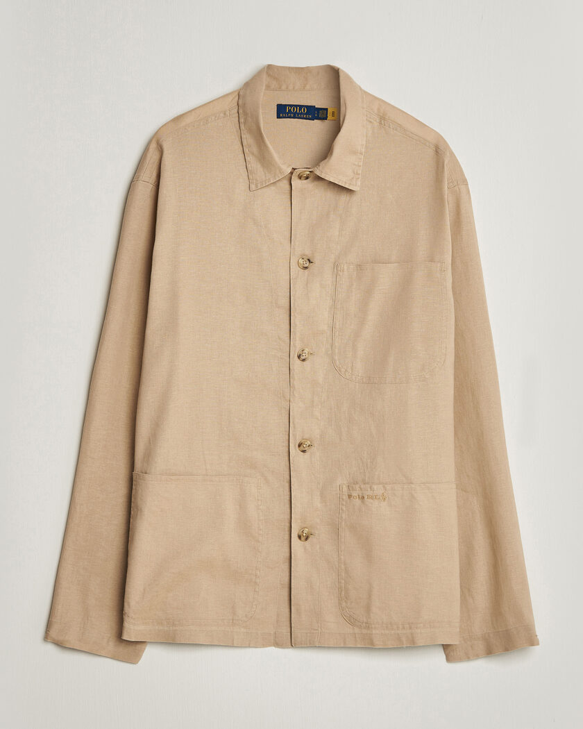 Polo Ralph Lauren Stretch Linen Overshirt Coastal Beige - Size: S / Mens clothing