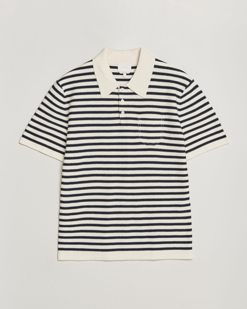 A.P.C. Eliot Cotton/Cashmere Knitted Polo Ecru/Navy – Blue