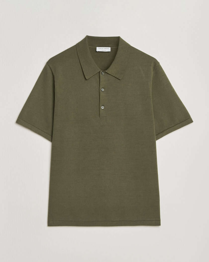 BEAMS PLUS Zip Knit Striped Polo Olive at CareOfCarl.com