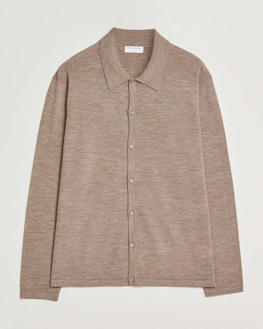 Morris Merino Zip Cardigan Khaki at CareOfCarl.com