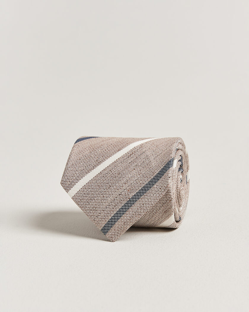 Amanda Christensen Silk/Linen 8cm Striped Tie Brown – Brown