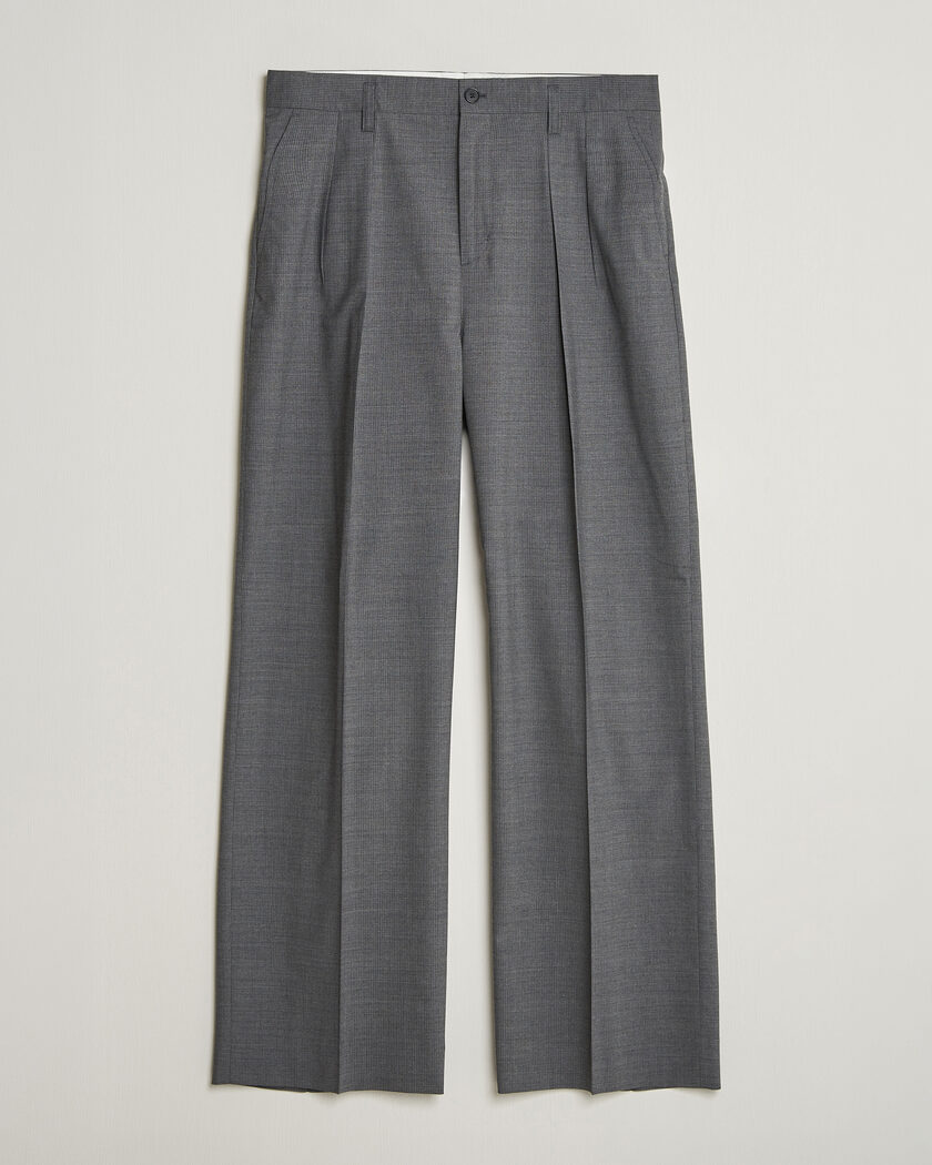NN07 Justin Double Pleated Herringbone Trousers Grey at CareOfCarl.com
