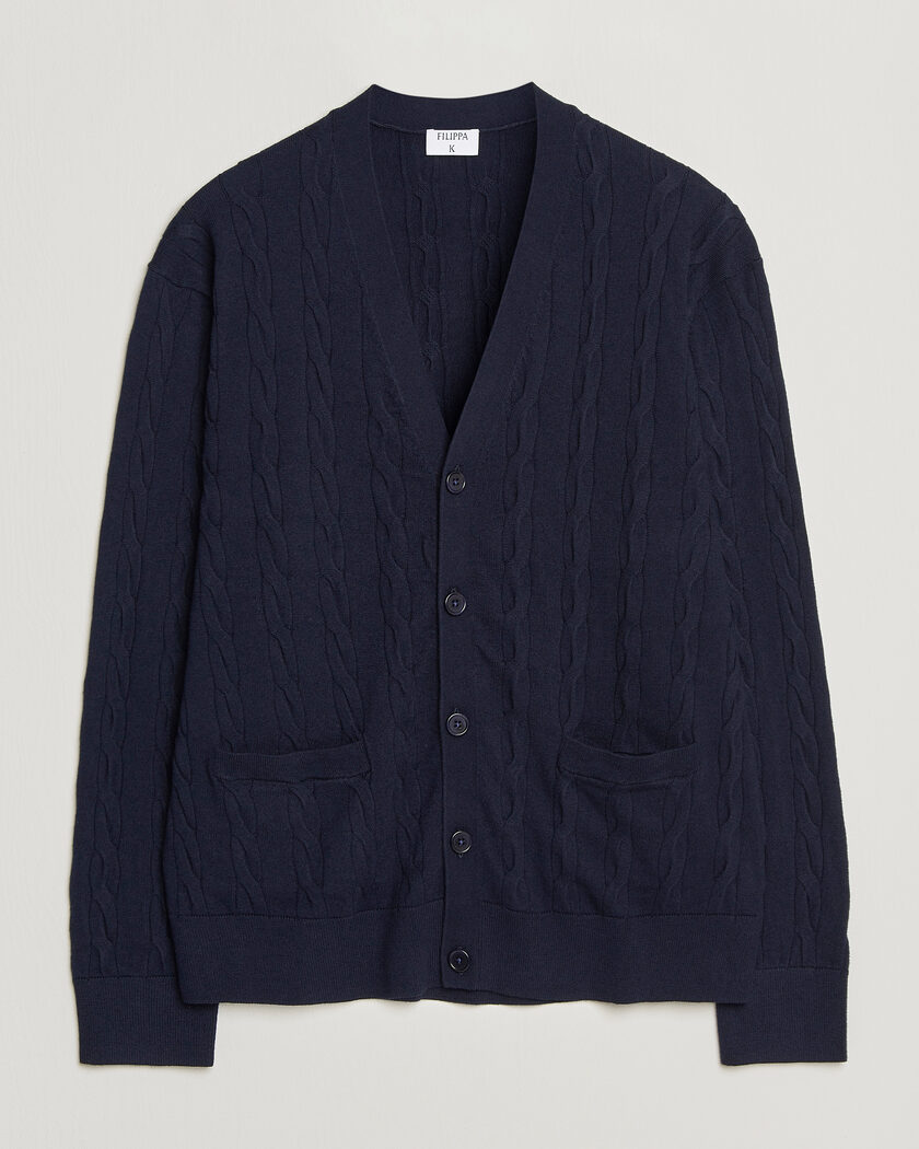 Filippa K Cotton/Merino Cable Cardigan Navy – Blue