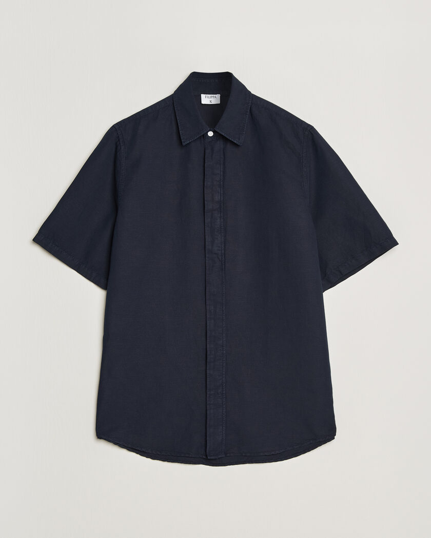 Filippa K Cotton/Linen Short Sleeve Shirt Navy – Blue