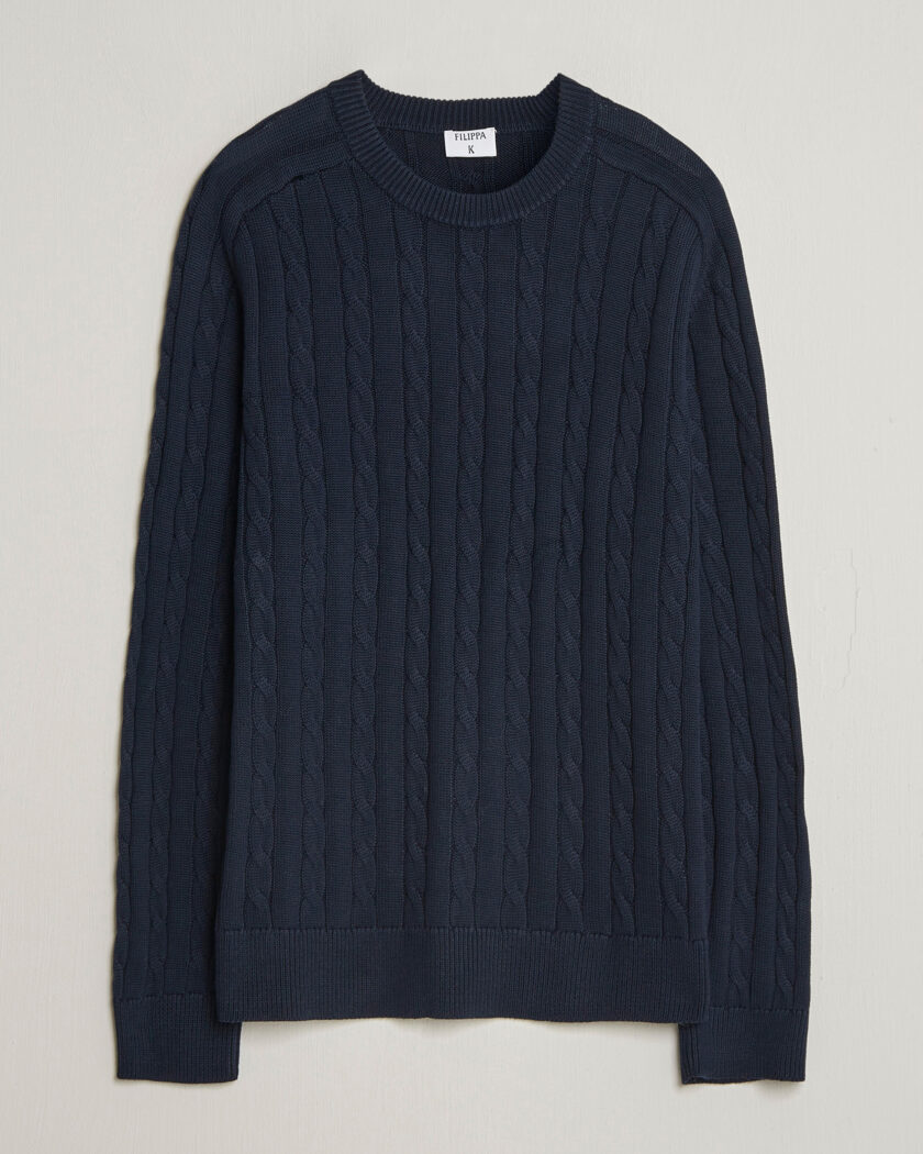 Filippa K Cotton Cable Crew Neck Sweater Navy – Blue