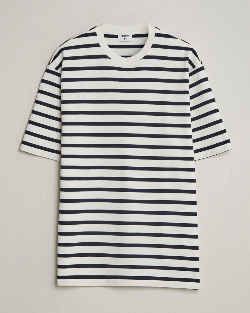 Filippa K Striped Crew Neck T-Shirt White/Navy – White