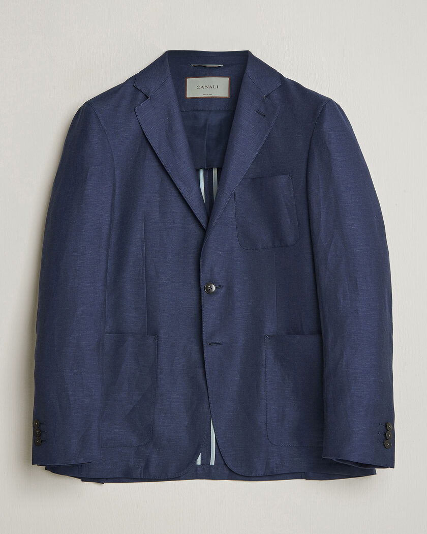 Brunello Cucinelli Linen/Silk Hopsack Blazer Navy at CareOfCarl.com