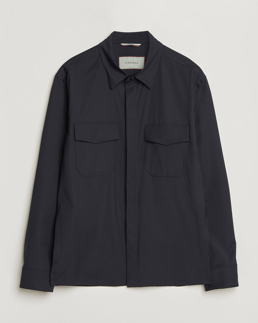Auralee Wool Herringbone Overshirt Olive at CareOfCarl.com