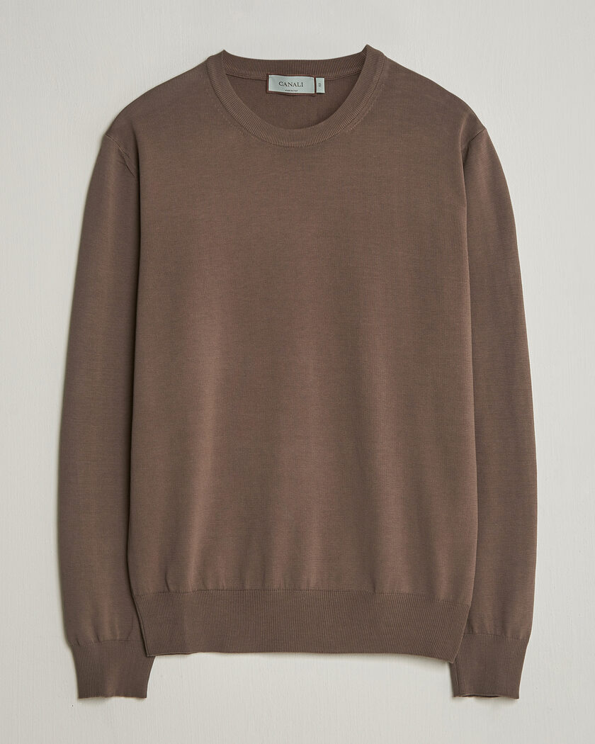 Canali Cotton Crew Neck Pullover Brown – Brown