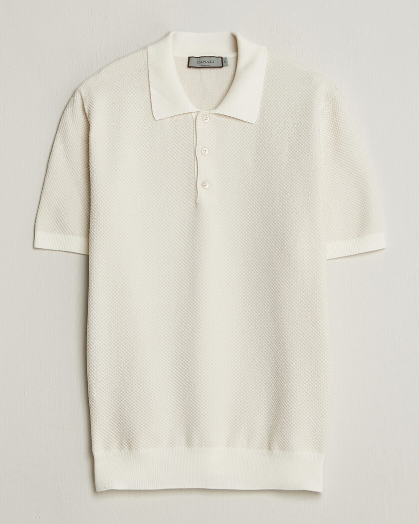 Gran Sasso Cotton Textured Knitted Polo Light Beige at CareOfCarl.com