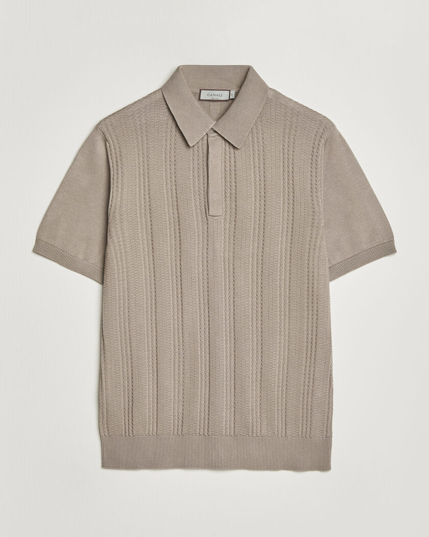 Canali Jacquard Short Sleeve Polo Beige – Beige