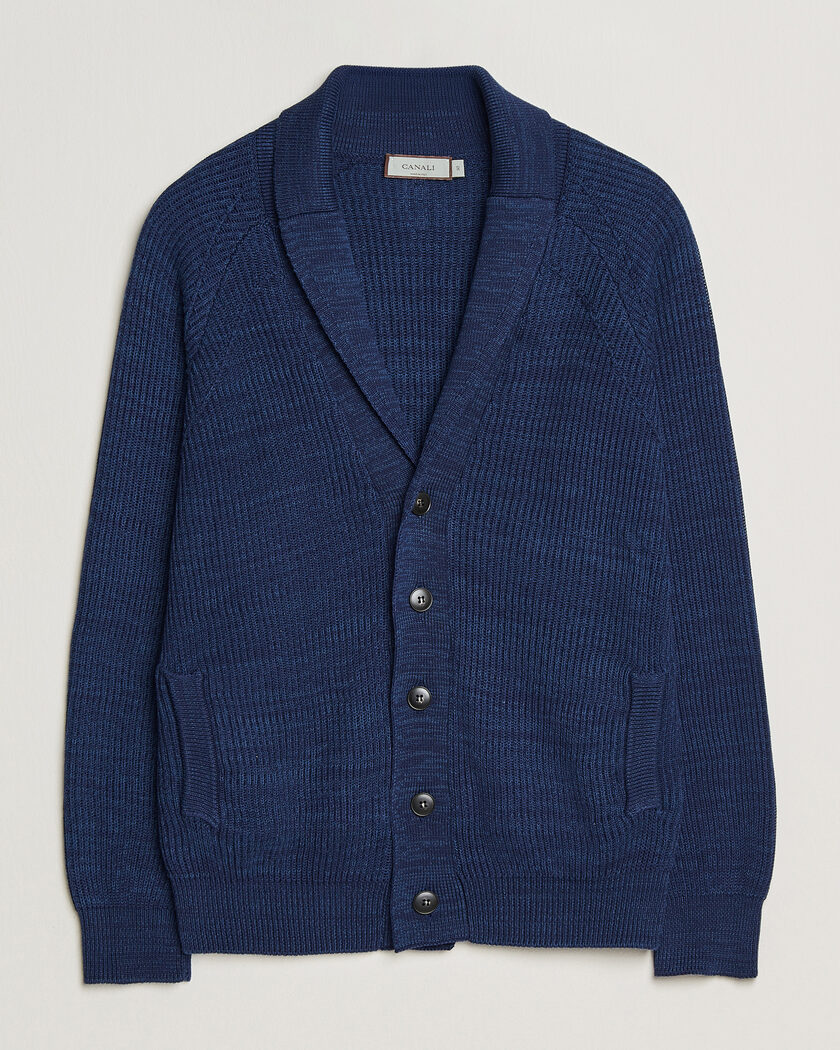 Canali Rib Knit Shawl Cardigan Navy – Blue