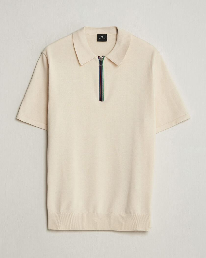 PS Paul Smith Cotton Knitted Half Zip Polo Off White – White