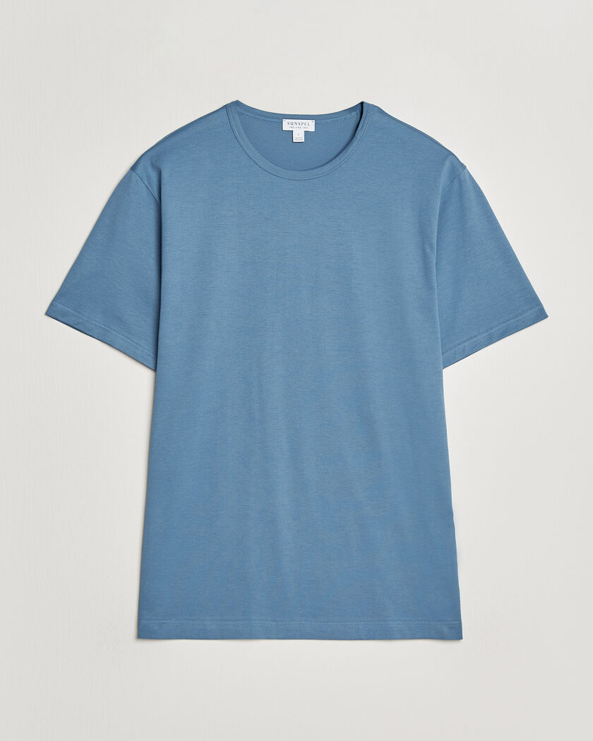 Sunspel Crew Neck Q82 Cotton T-Shirt Air Force Blue – Blue
