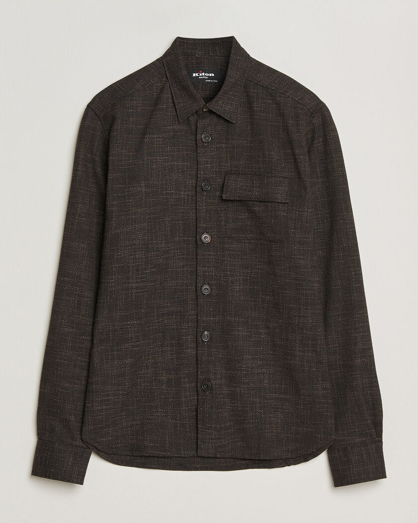 Auralee Wool Herringbone Overshirt Olive at CareOfCarl.com