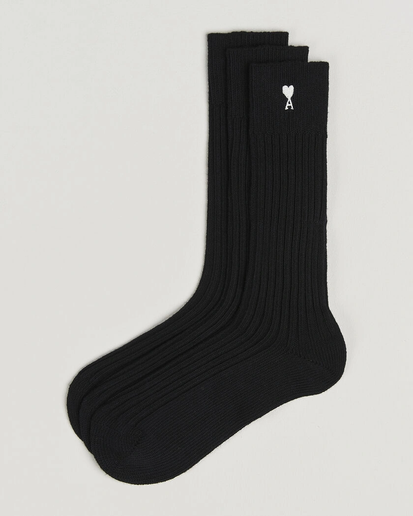 AMI 3-Pack Heart Logo Cotton Socks Black – Black