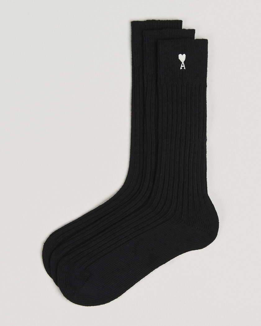 AMI 3-Pack Heart Logo Cotton Socks Black – Black
