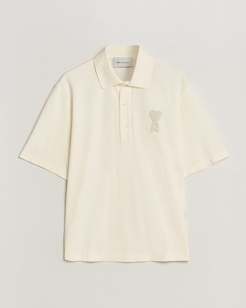 AMI Knitted Heart Logo Polo Creme – White