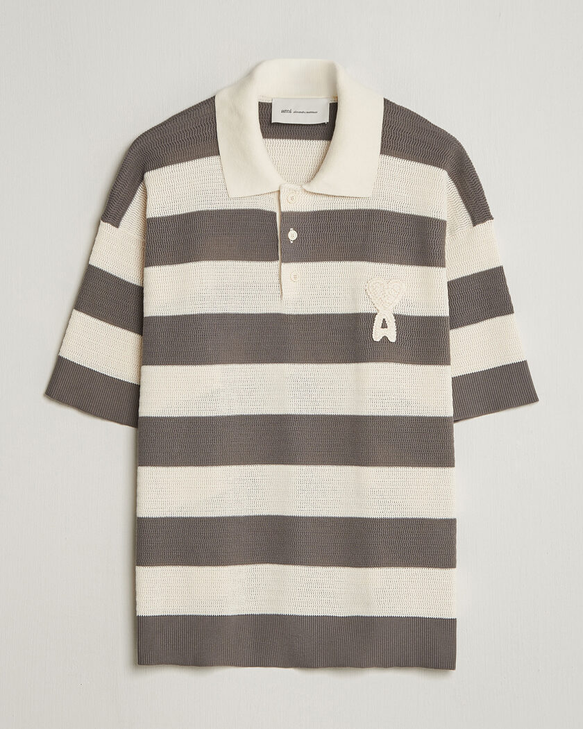 AMI Striped Polo White/Grey – Grey