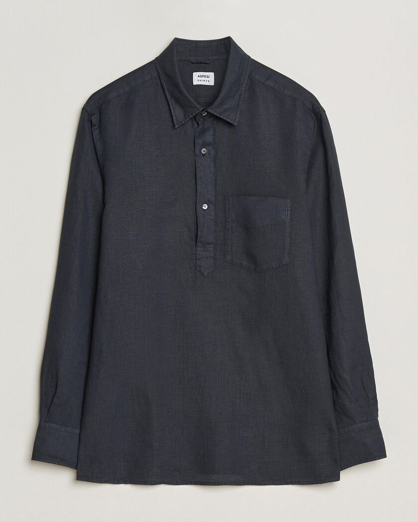 Aspesi Popover Linen Shirt Navy – Blue