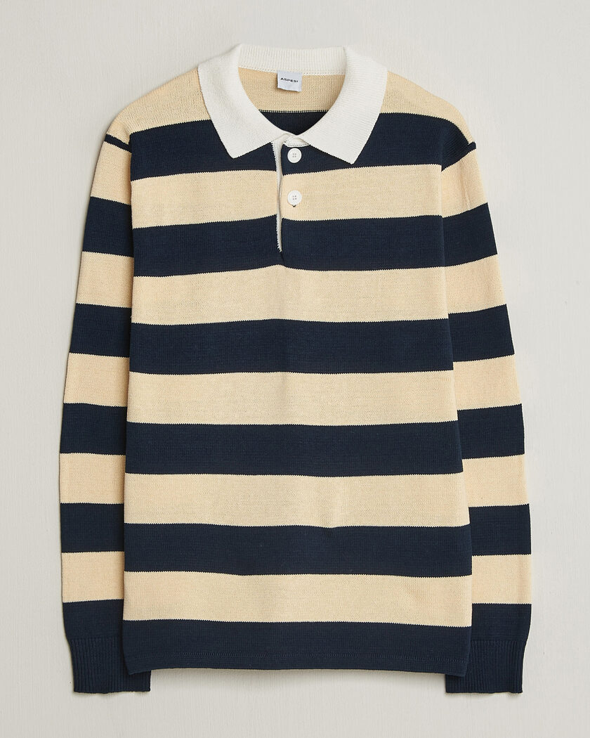 Aspesi Long Sleeve Knitted Polo Navy/Ecru – Beige