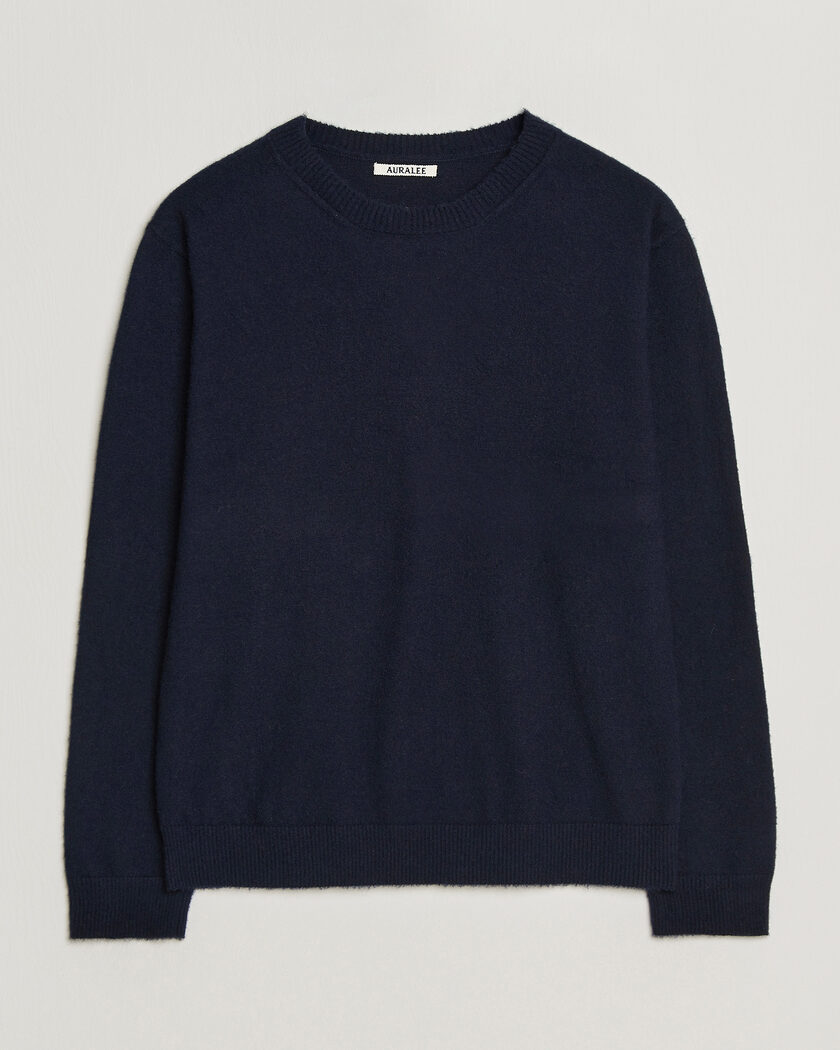 Auralee Brushed Cashmere/Cotton Crew Neck Navy – Blue