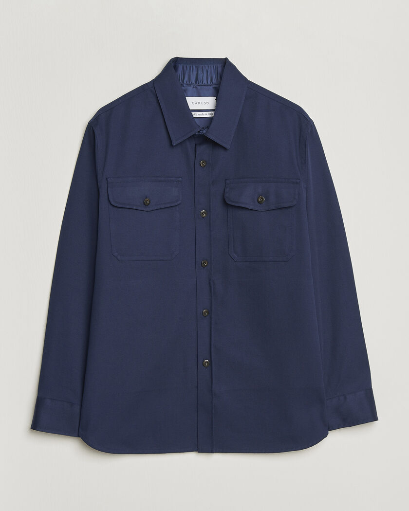 Caruso Twill Cotton Overshirt Navy – Blue