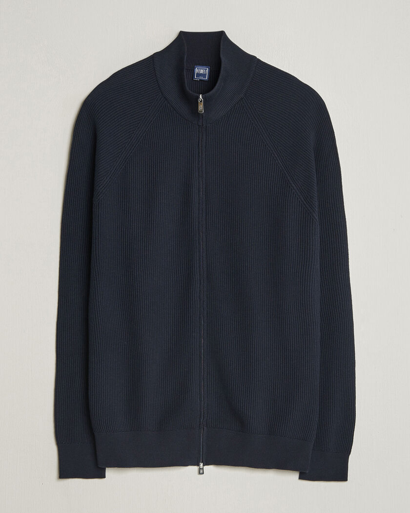 Fedeli Giza Cotton Full Zip Sweater Navy – Blue