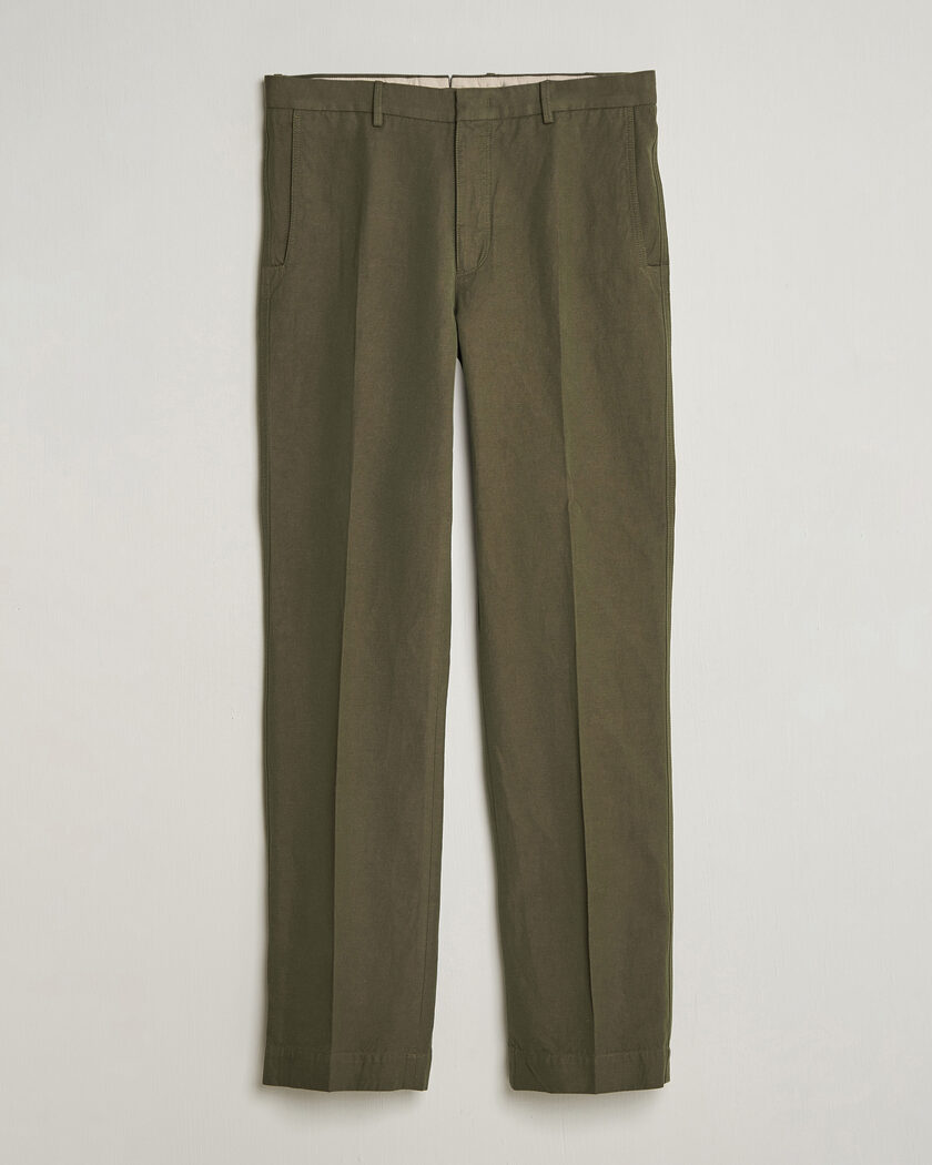 Incotex Regular Fit Cotton/Linen Drill Trousers Military – Green