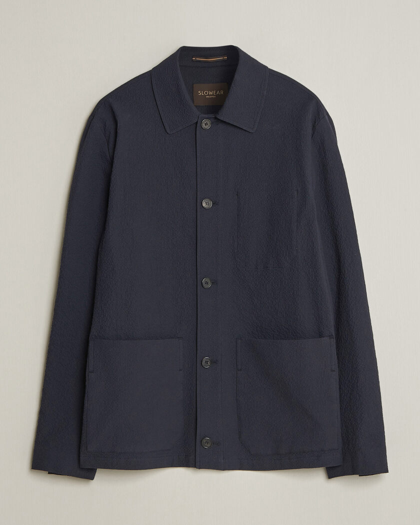  Incotex Seersucker Cotton/Silk Chore Jacket Navy – Blue