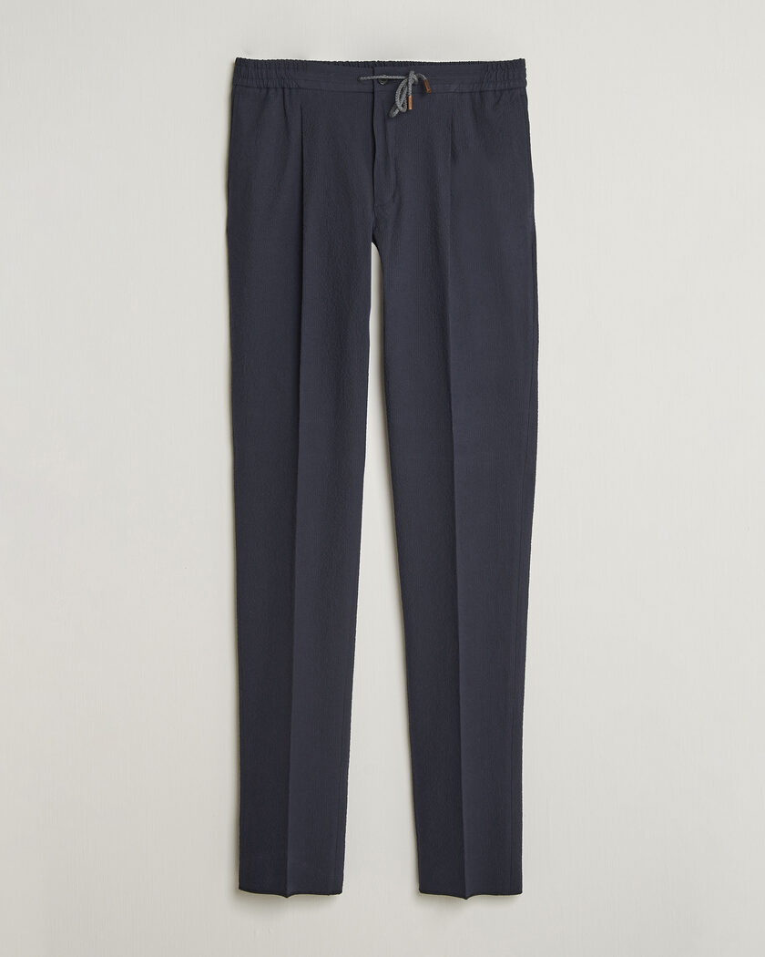 Incotex Tapered Fit Seersucker Pants Navy – Blue