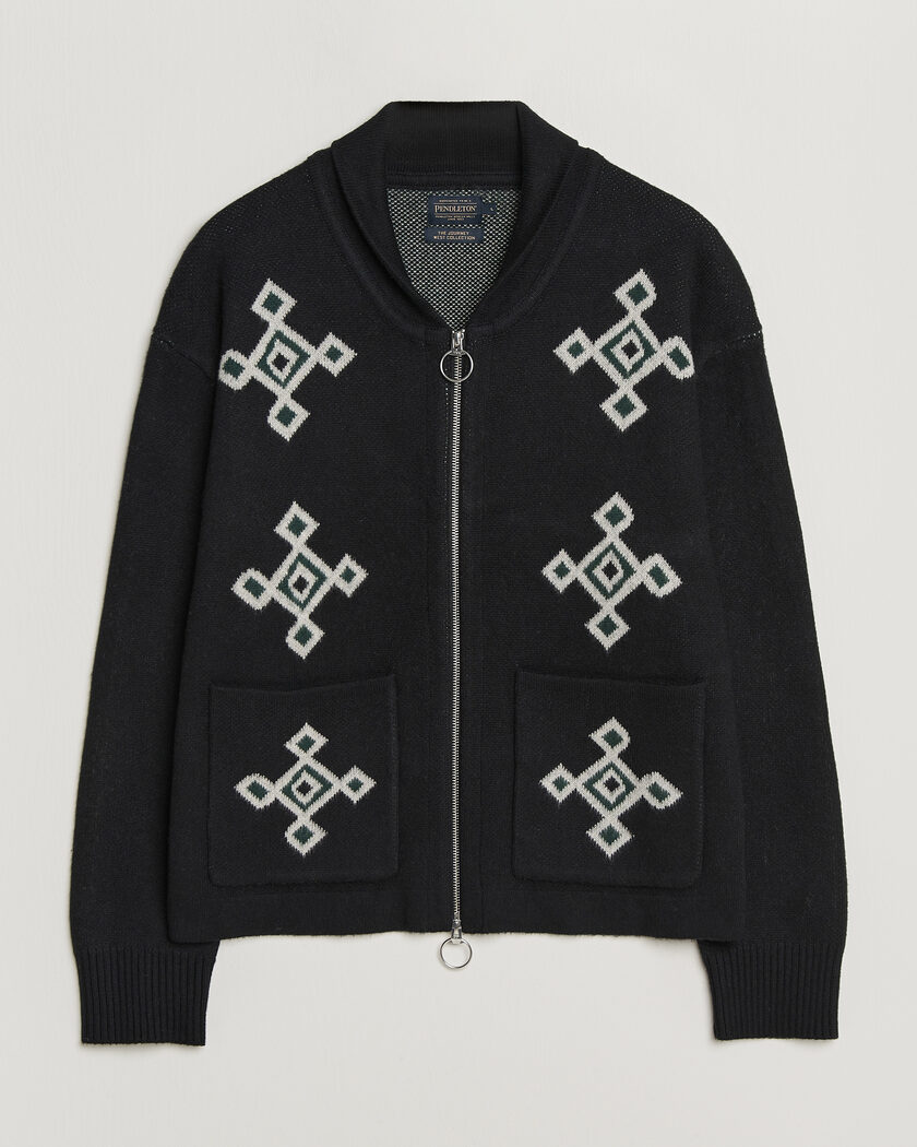 Pendleton Jacquard Motif Zip Cardigan Midnight – Black