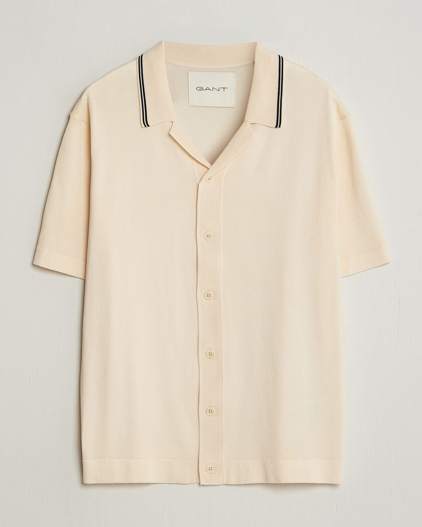 Gant Knitted Resort Collar Shirt Creamed White – White