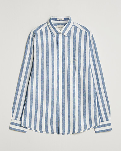 Gant Regular Fit Linen/Cotton Striped Shirt Vintage Blue – Blue