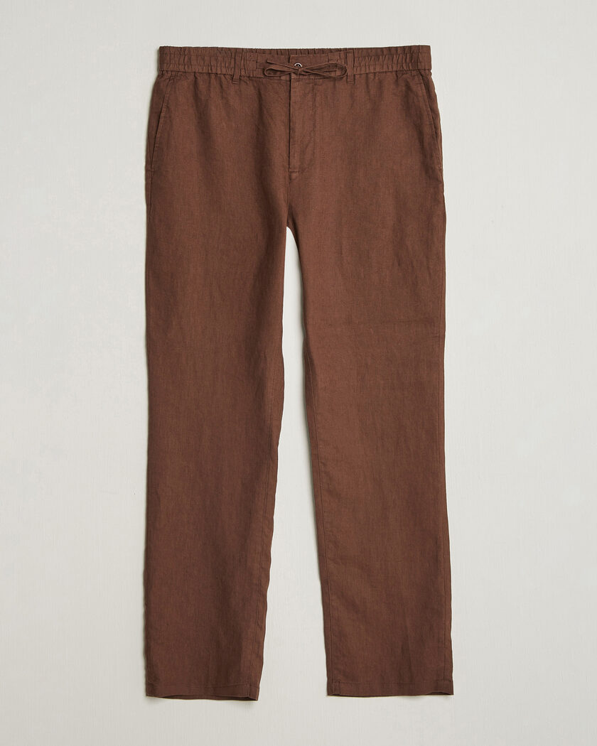 BOSS CAMEL Port Linen Double Pleated Trousers Dark Brown at