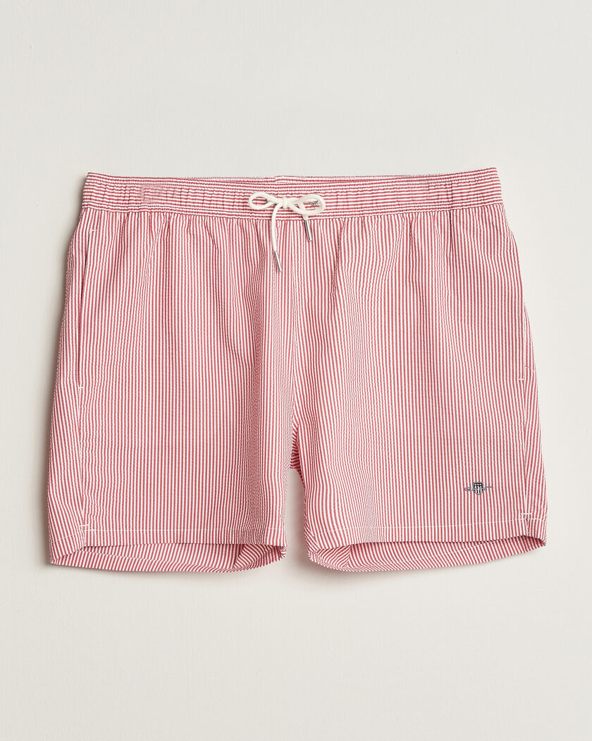 Gant Seersucker Striped Swimshorts Rose Red – Red