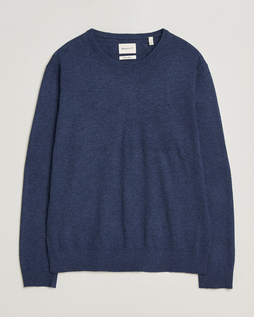 Gant Cotton/Linen Slub Knitted Sweater Dark Indigo Melange – Blue