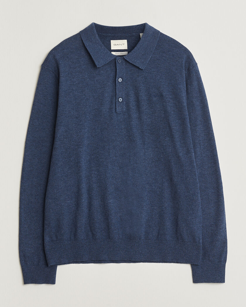 Gant Cotton/Linen Slub Knitted Polo Dark Indigo Melange – Blue