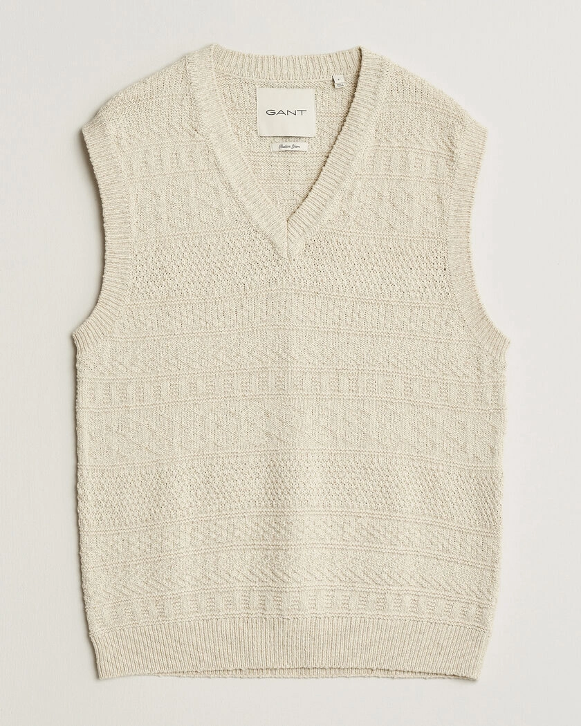 GANT Cotton/Linen Textured Vest Creamed White – White