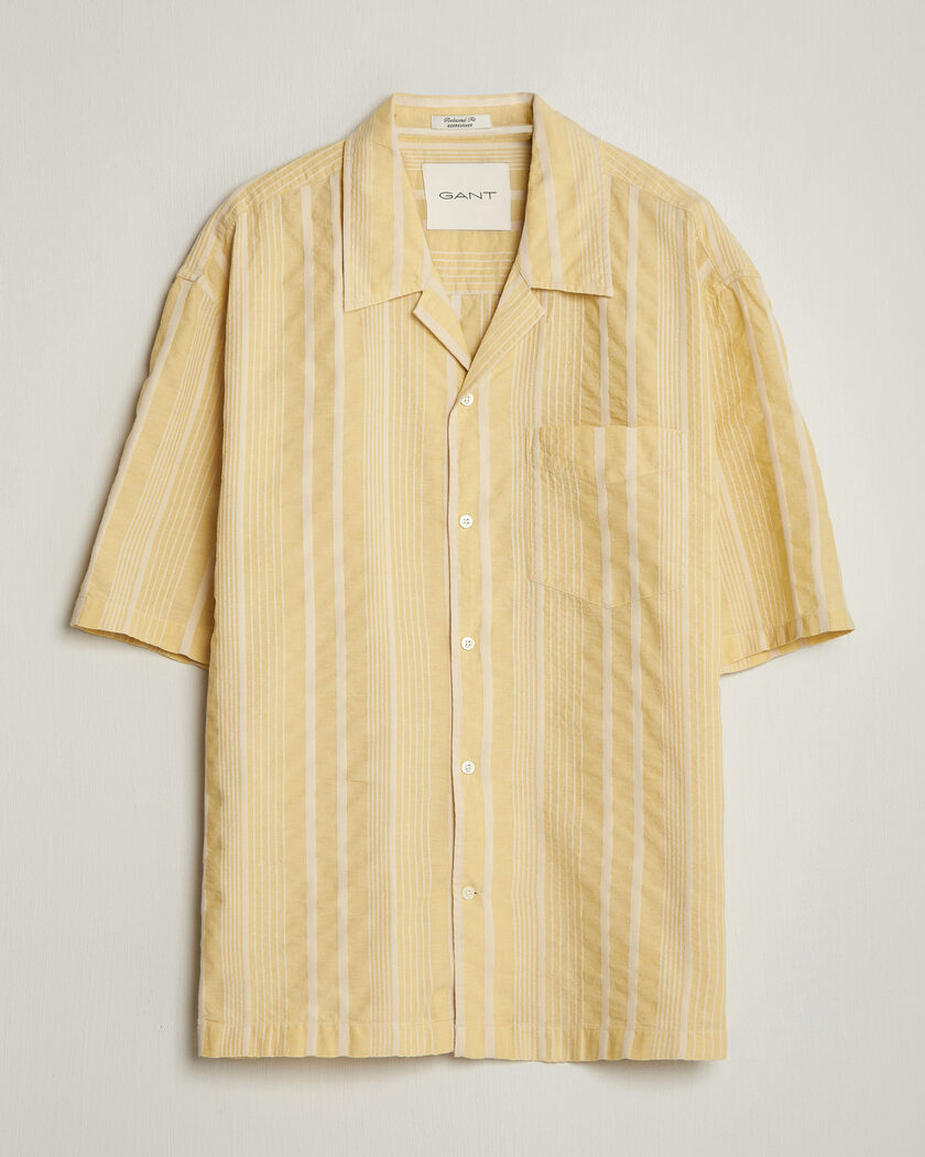 Gant Relaxed Fit Seersucker Camp Collar Shirt Light Mustard Yellow – Yellow