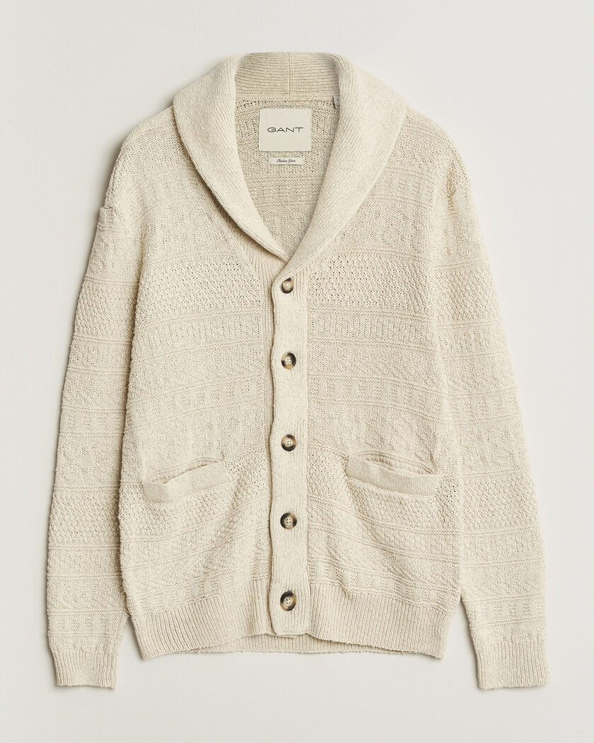 Drake's Lambswool 6-Ply Shawl Collar Cardigan Ecru at CareOfCarl.com