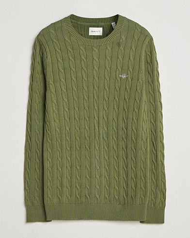 GANT Cotton Cable Crew Neck Pullover Dry Herb Green – Green