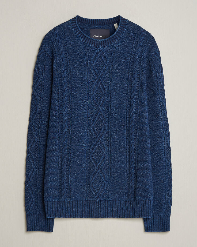 GANT Indigo Aran Knitted Sweater Rich Navy – Blue
